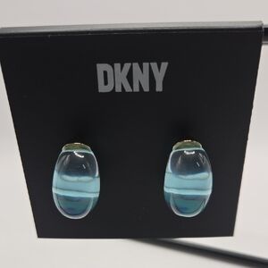 NEW DKNY Aqua and Navy Oval Earrings